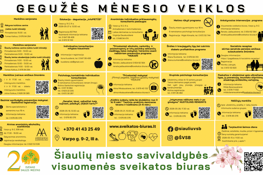 Šiauliuose nemokamos mankštos ir paskaitos: gyventojai kviečiami nepraleisti gegužės programos