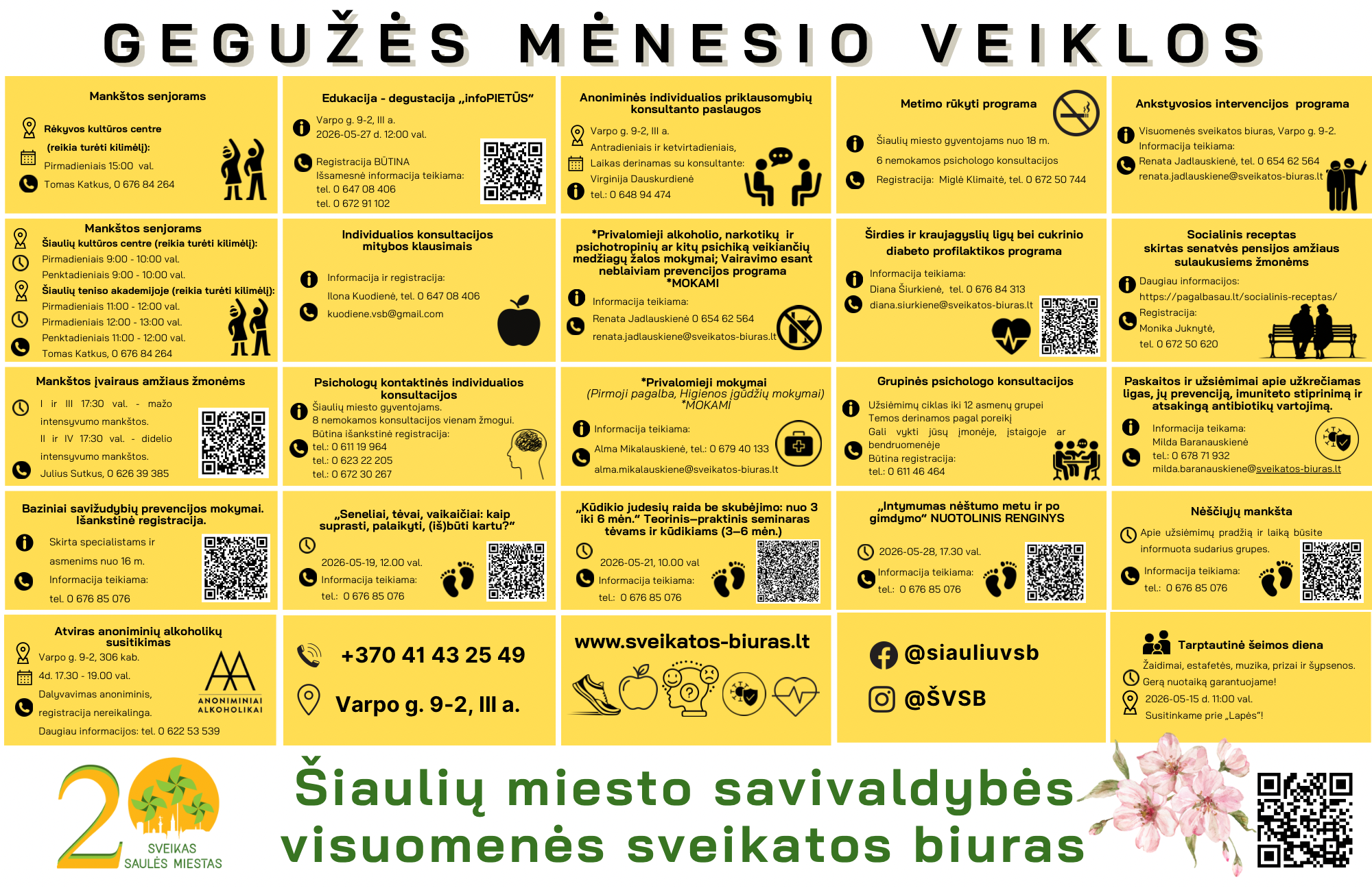 Šiauliuose nemokamos mankštos ir paskaitos: gyventojai kviečiami nepraleisti gegužės programos