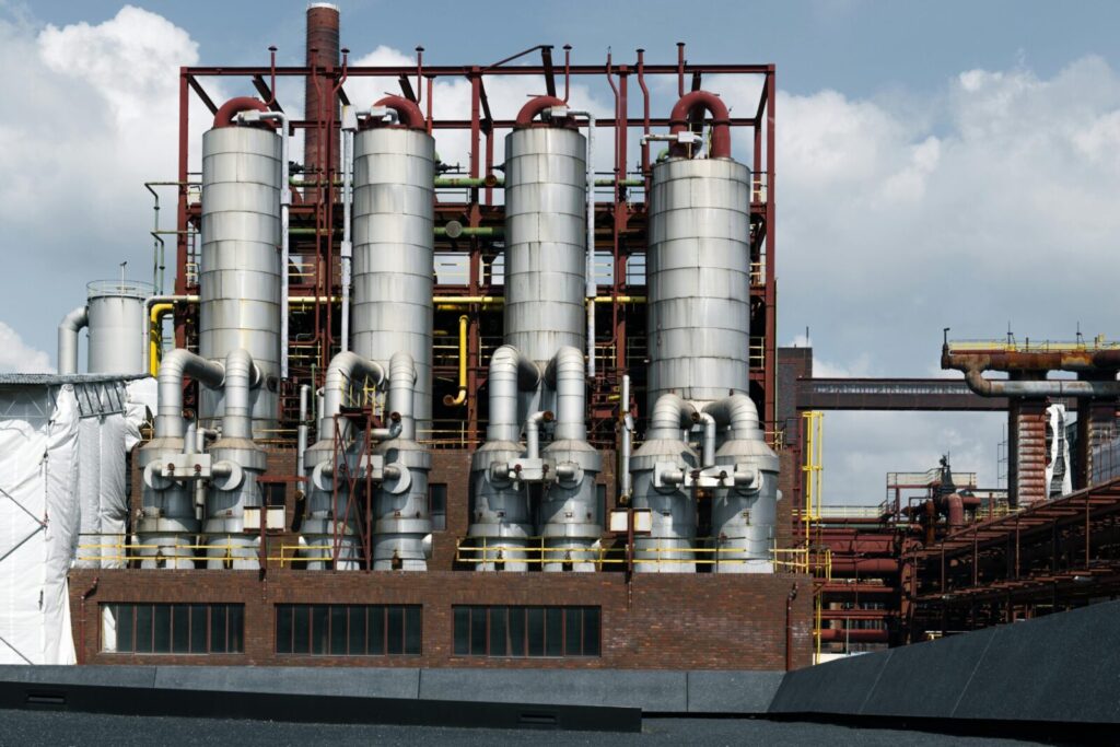 View of the industrial facility at Zollverein Coal Mine, a UNESCO World Heritage site in Essen, Germany.