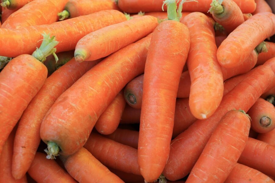 A vibrant collection of fresh orange carrots piled together, perfect for healthy cooking.