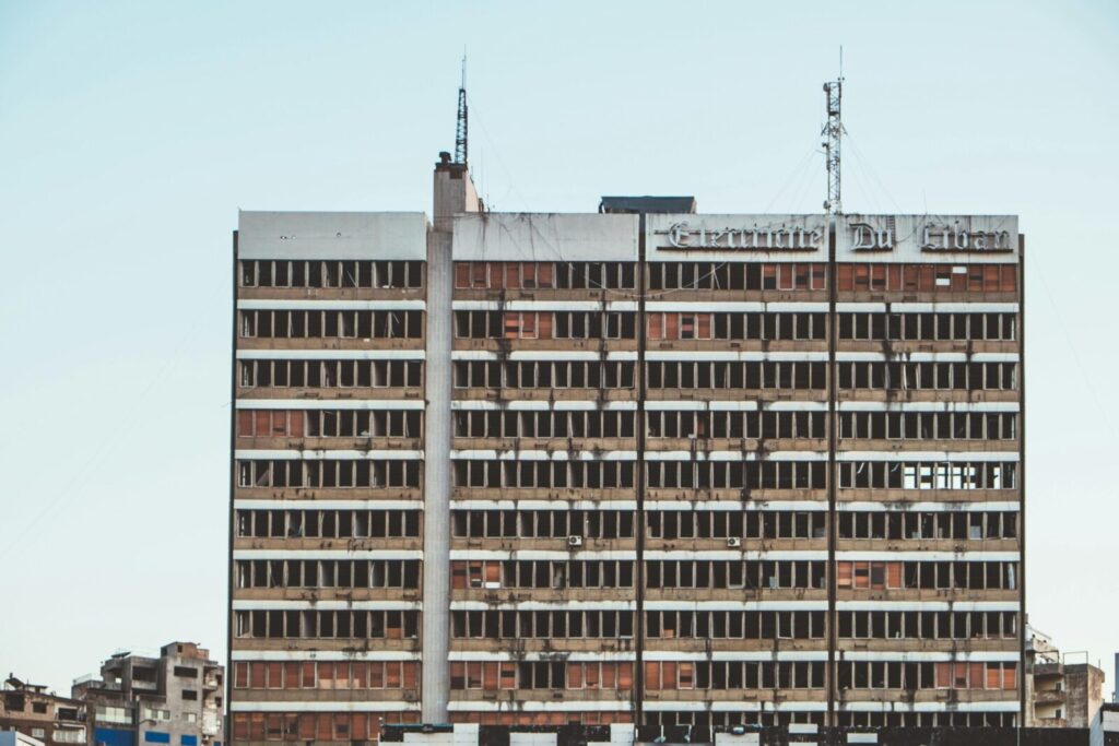 A damaged urban building in downtown Beirut, Lebanon reflecting urban decay.