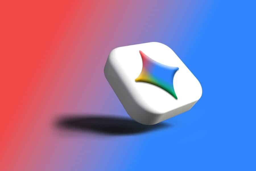 White cube with colorful star logo on gradient background