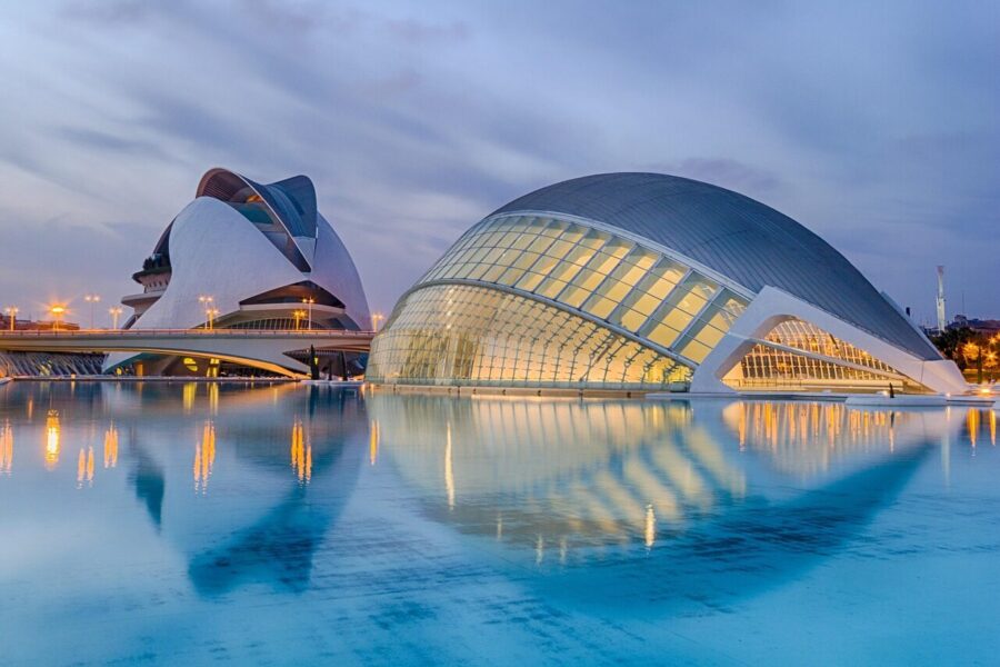 valencia, spain, calatrava, nature, sunset, city of arts, city of sciences, architecture, modernity