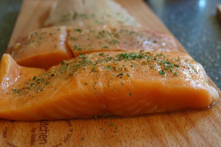 salmon, salmon fillet, fish, nature, salmon on wooden board, grilling fish