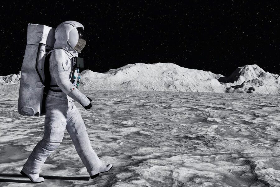 people, nature, ice, snow, intelligence service, one, man, adult, adventure, cold, stone, moon, astronaut, study, space, stroll, work, astronomy, rocks, mountains, dust, vacuum, illustration, costume, the suit, helmet, life support, hose, opening, geology, planetology, hot, cosmonautics day, universe