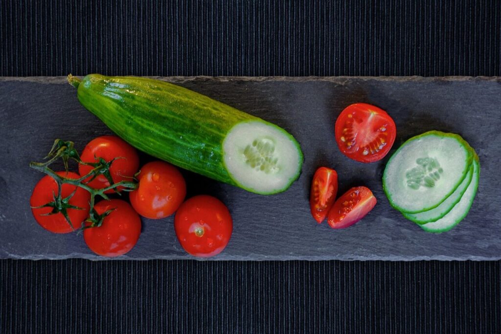 tomato, cucumber, slate, vegetables, cucumber, cucumber, cucumber, cucumber, cucumber