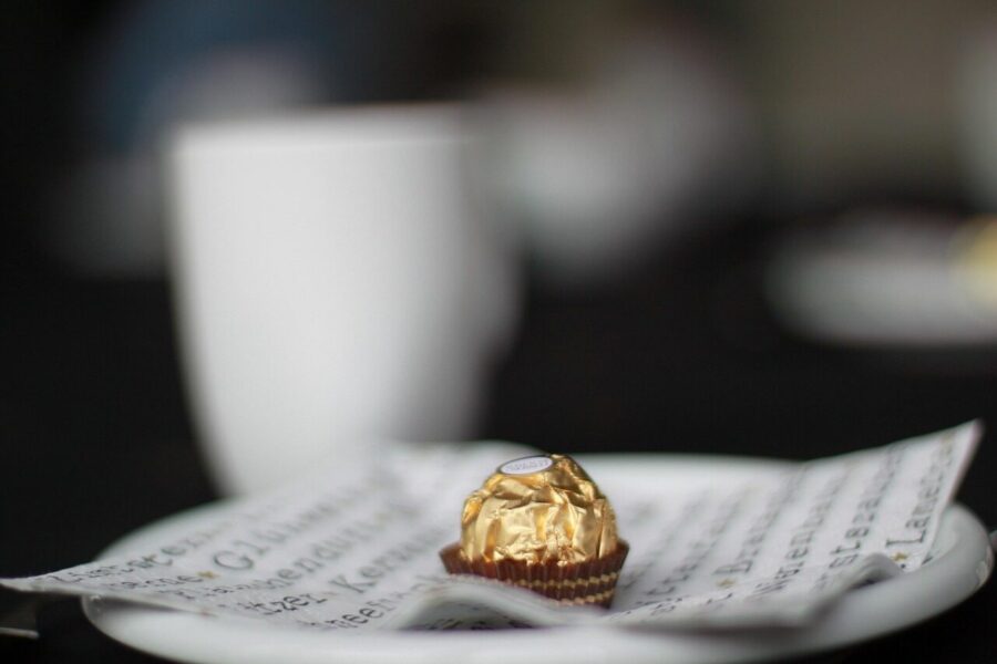 ferrero rocher, chocolate truffle, chocolate, saucer, paper, mug, closeup, ferrero rocher, ferrero rocher, ferrero rocher, ferrero rocher, ferrero rocher