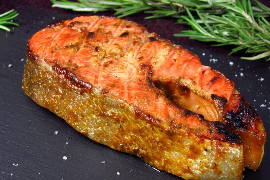 salmon, fish, food, rosemary, grilled salmon, dinner, dish, meal, cuisine, nature, delicious, tasty, closeup