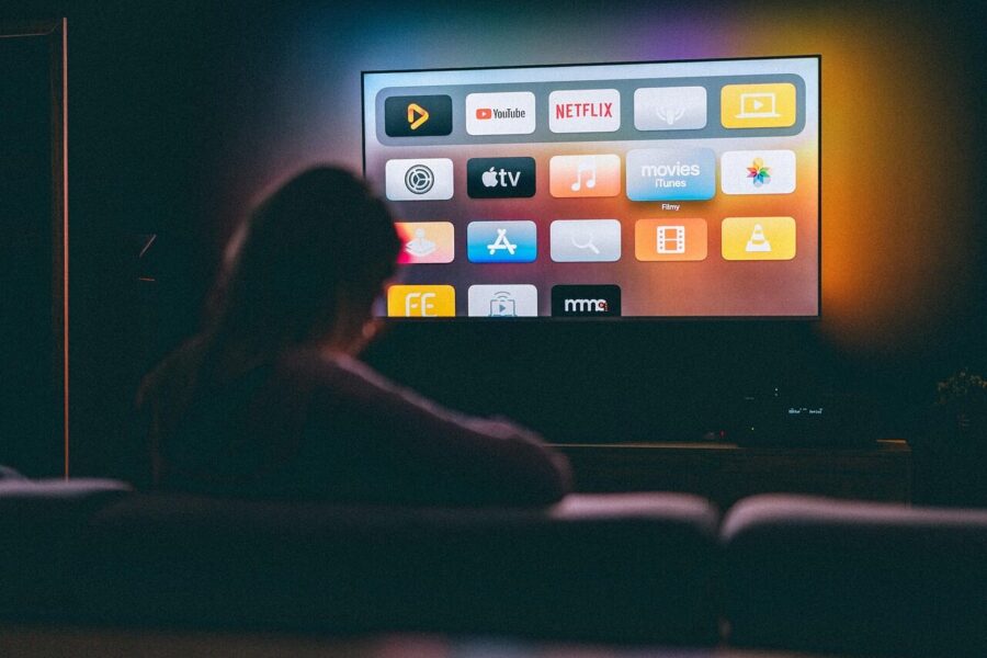 applications, tv, watching, girl, woman, television, dark room, screen, youtube, netflix, apple tv, entertainment, recreation, movies, series, netflix, netflix, netflix, netflix, netflix
