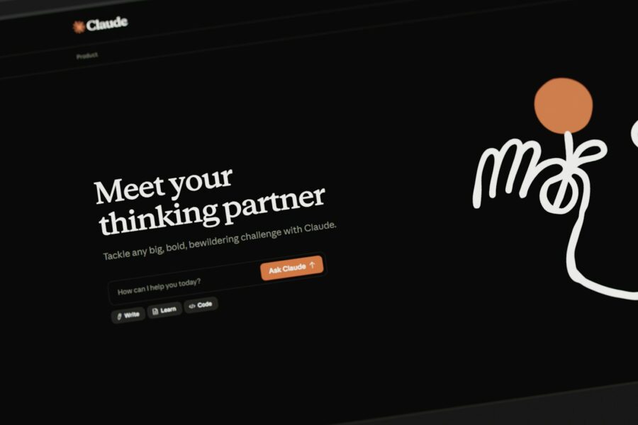 Website interface with text and abstract drawing