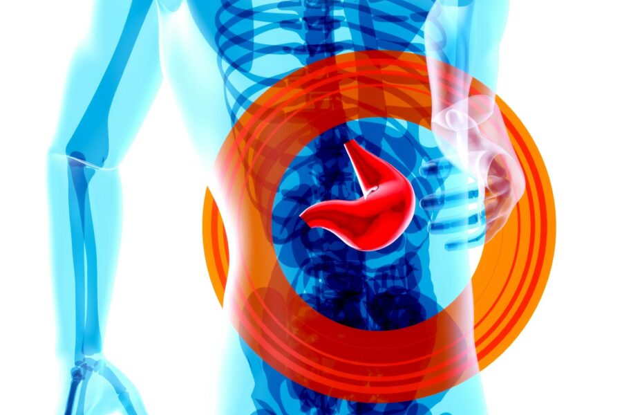 a man with a stomach pain in the shape of a circle