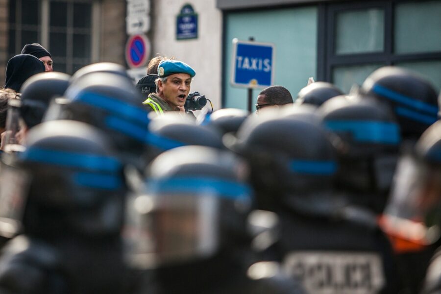 group of policemen barricading
