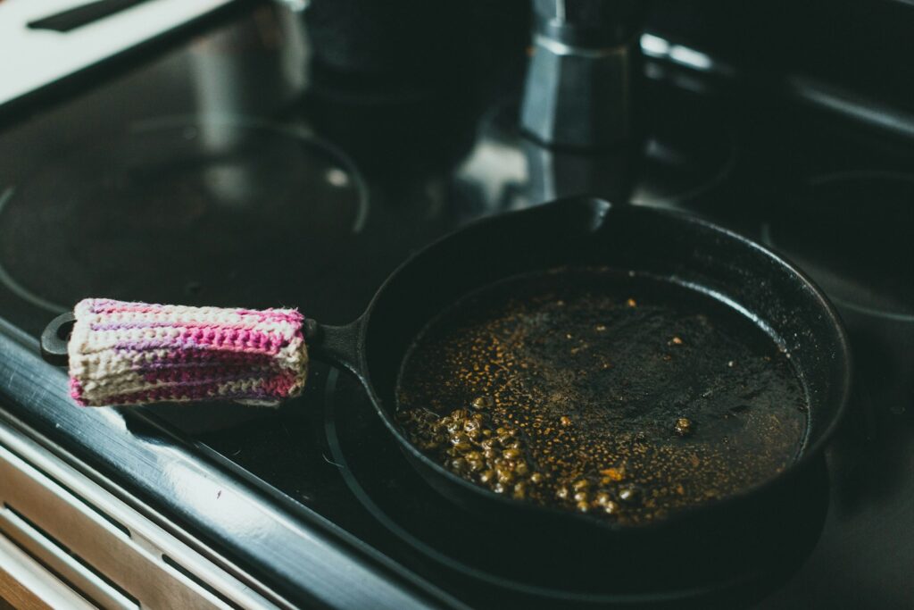 black frying pan on stove