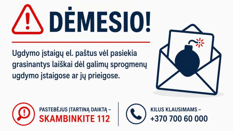 Grasinantys laiškai plinta toliau: mokykloms ir darželiams pateiktos aiškios rekomendacijos